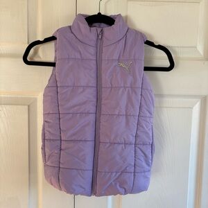 Puma Girls Full Zip Puffer Vest XS 5-6 Sleeveless Quilted Mock Neck Light Purple